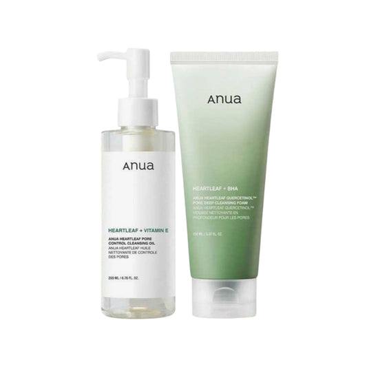 Anua Heartleaf Pore Control Cleansing Oil & Heartleaf Quercetinol Pore Deep Cleansing Foam